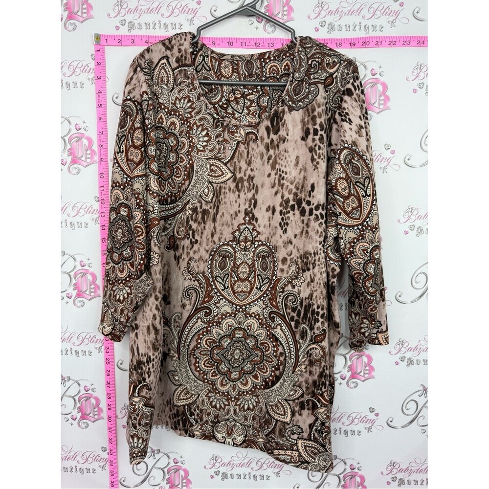 Paisley Print long Sleeve Women’s Top - Beige Brown